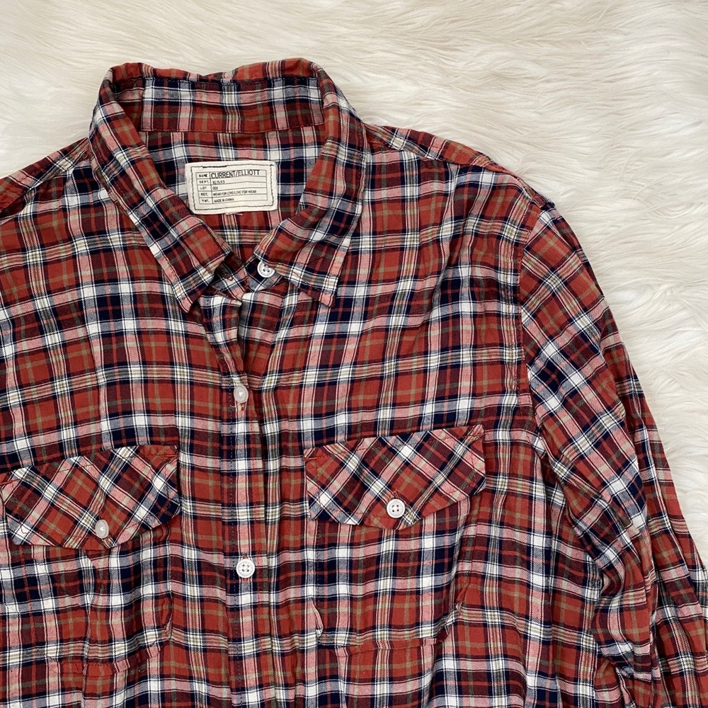Current Elliott Red Rust Plaid Button Up Shirt Top - image 3